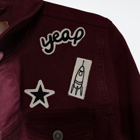 ASOS Space Patch Button Denim Jean Jacket Shacket Coat Retro Funky Pockets xs - Picture 4 of 7